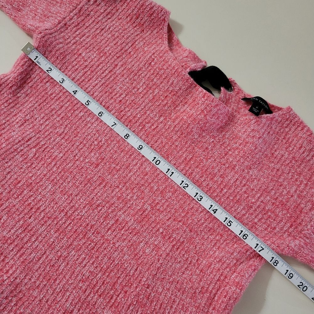 Ann Taylor Red Marled Key-hole Back Black Bow Long Sleeve Sweater - Picture 4 of 12